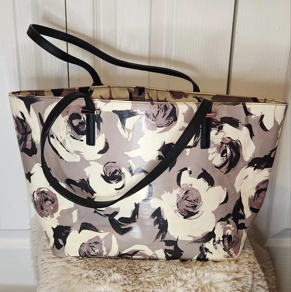 Kate spade floral tote gray white flowers floral - Picture 5 of 10